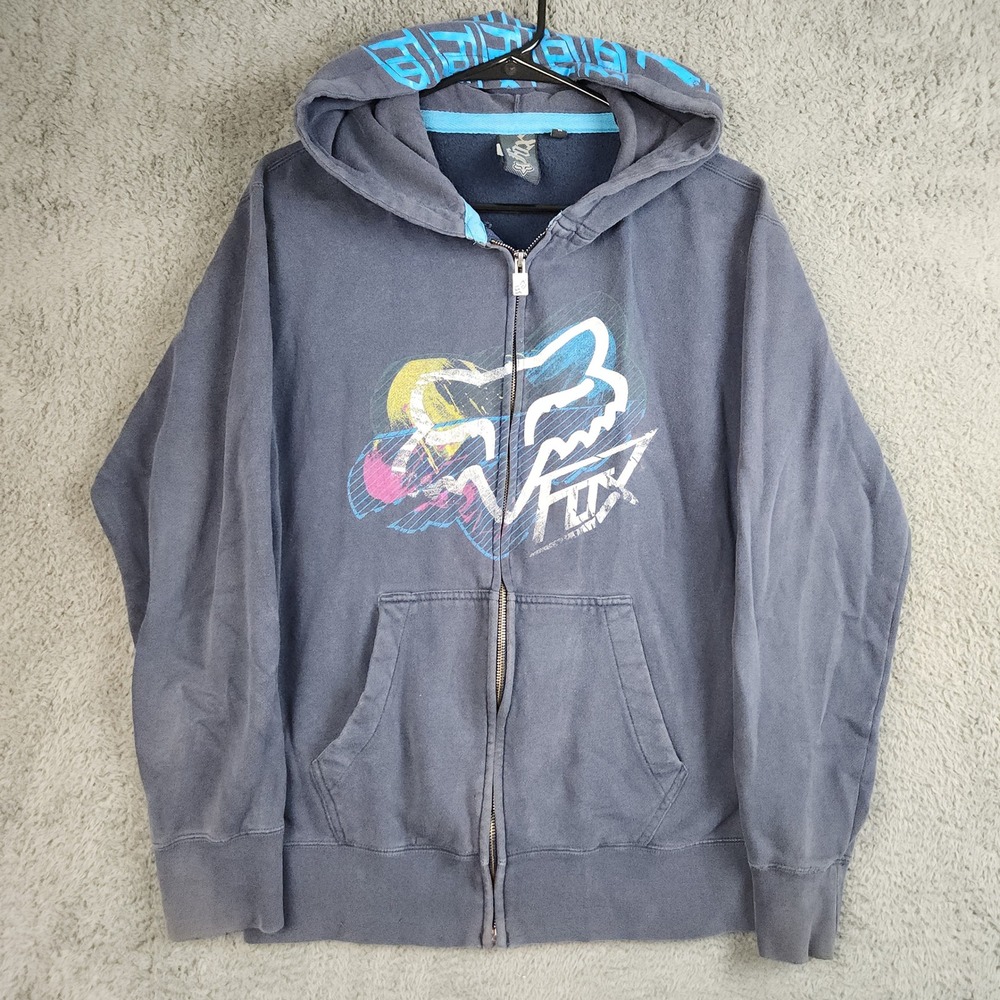 Fox Y2K Racing Hoodie Men's Medium Full Zip Faded Sweatshirt Motocross Skater